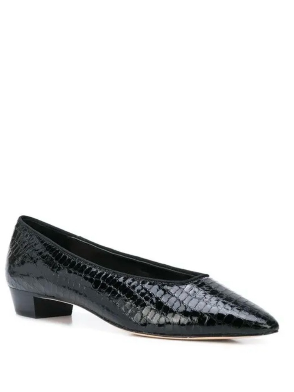 Loeffler Randall Simone Black Croc-Embossed Pointed Toe Flat